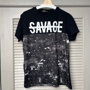 Bershka Black and White Cityscape Tee